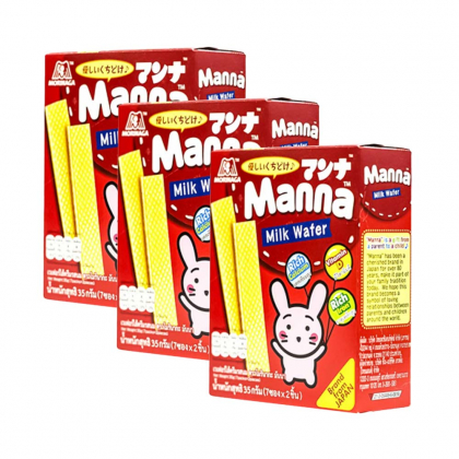 Combo 3 hộp bánh xốp sữa Morinaga Manna Milk Wafer 35g (Dành cho bé từ 6–36 tháng tuổi)
