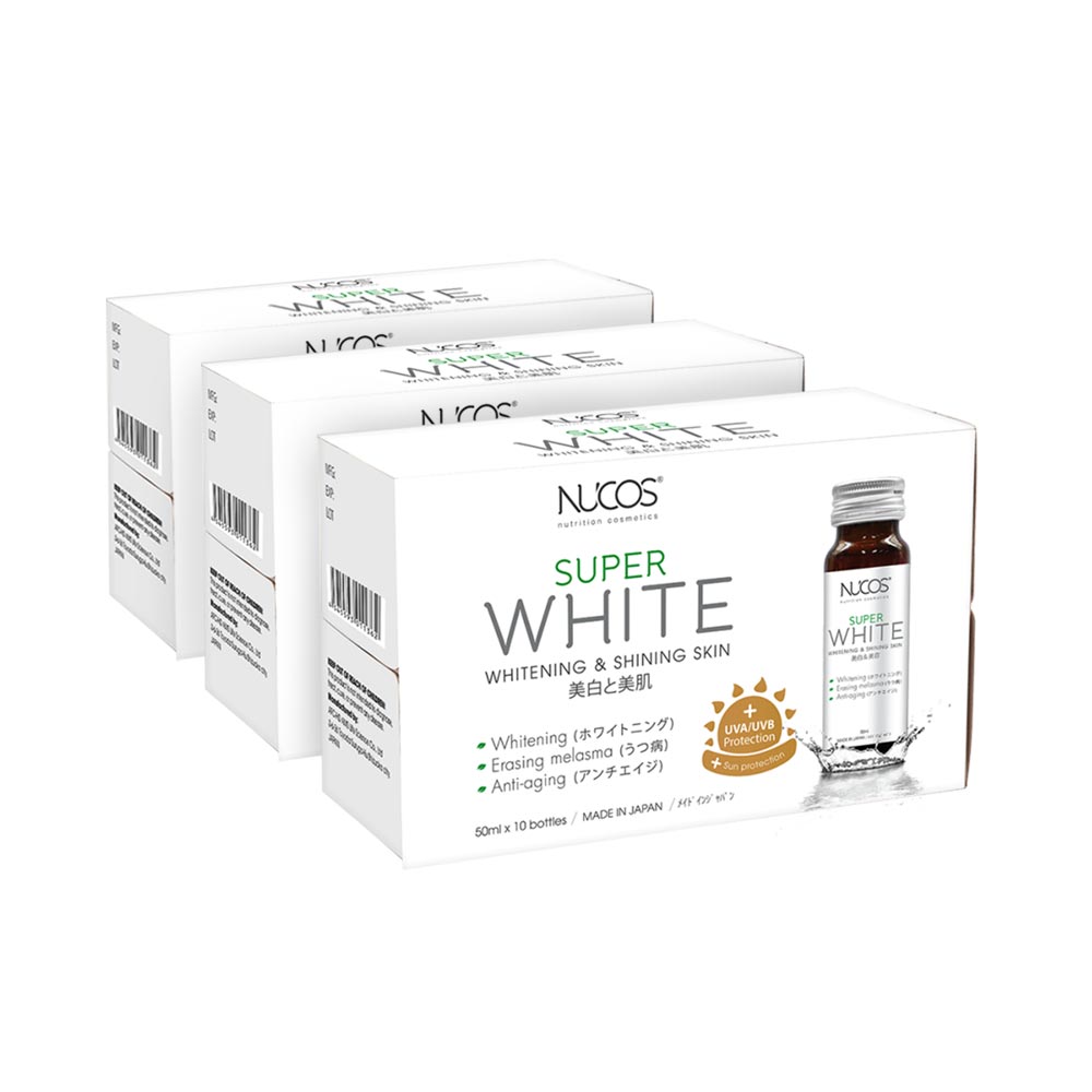 Combo 3 hộp nước uống Collagen trắng da, giảm nám Nucos Super White (Hộp 10 chai x 50ml)