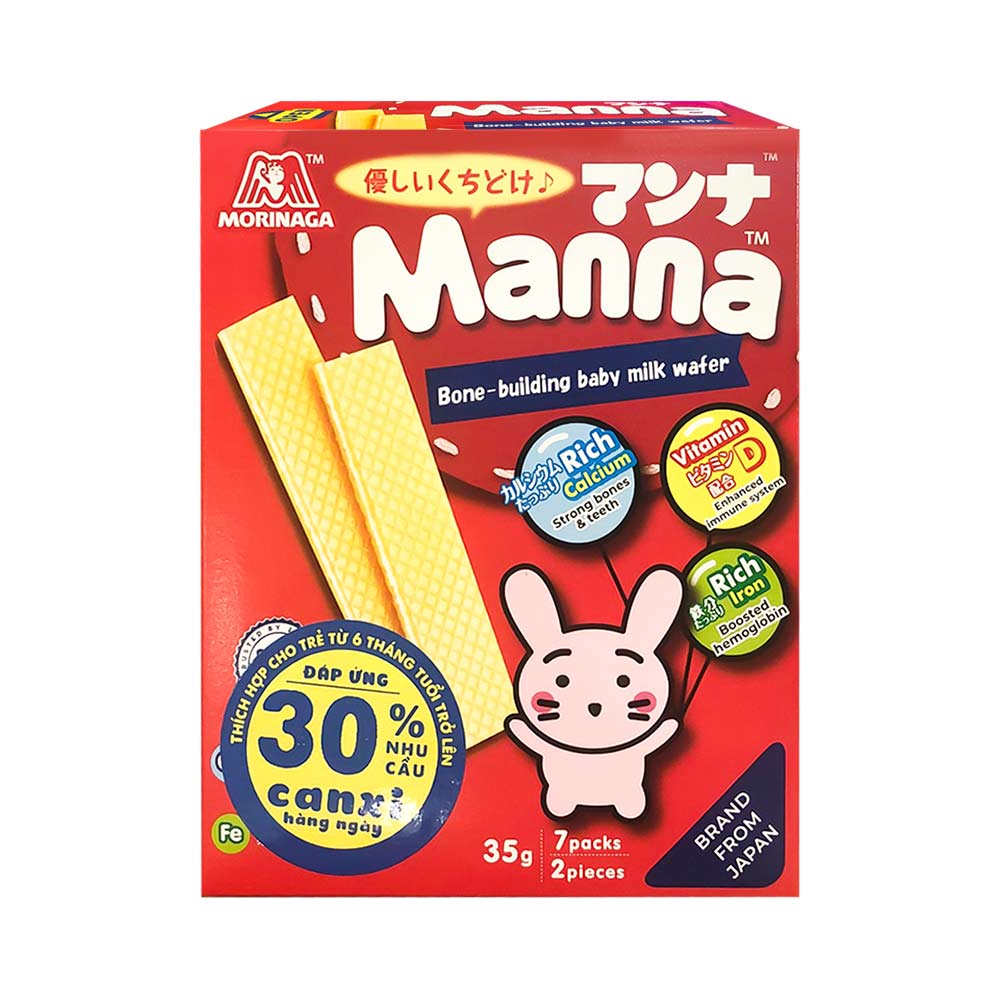 Bánh xốp sữa Morinaga Manna Milk Wafer 35g (Dành cho bé từ 6–36 tháng tuổi)