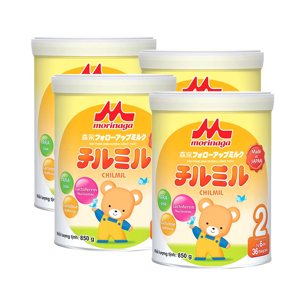 Combo 4 hộp sữa Morinaga Chilmil số 2 Nhật Bản 850g (Cho bé 6 - 36 tháng)