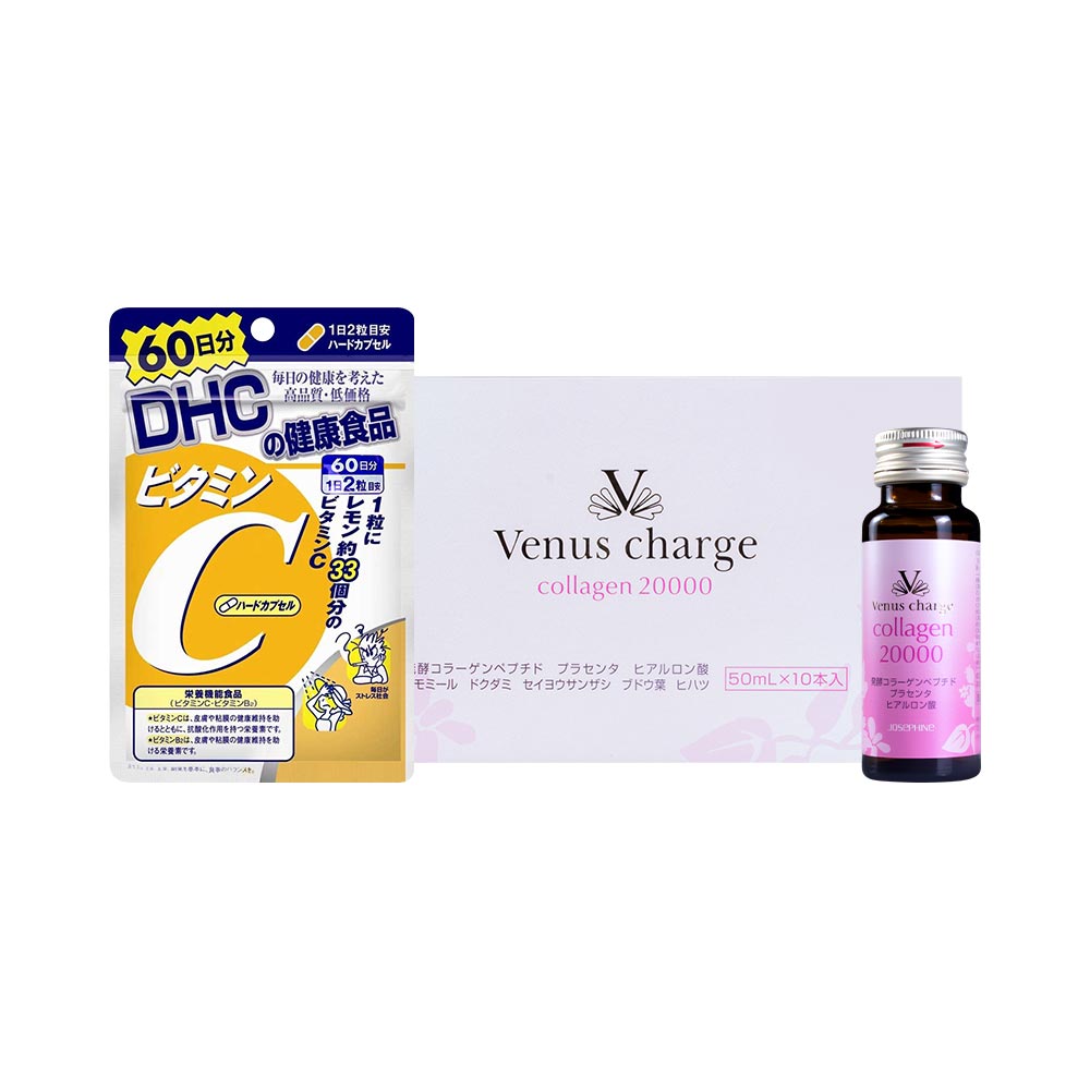 Bộ đôi tăng cường hệ miễn dịch cho làn da Collagen Venus Charge và Vitamin C DHC 