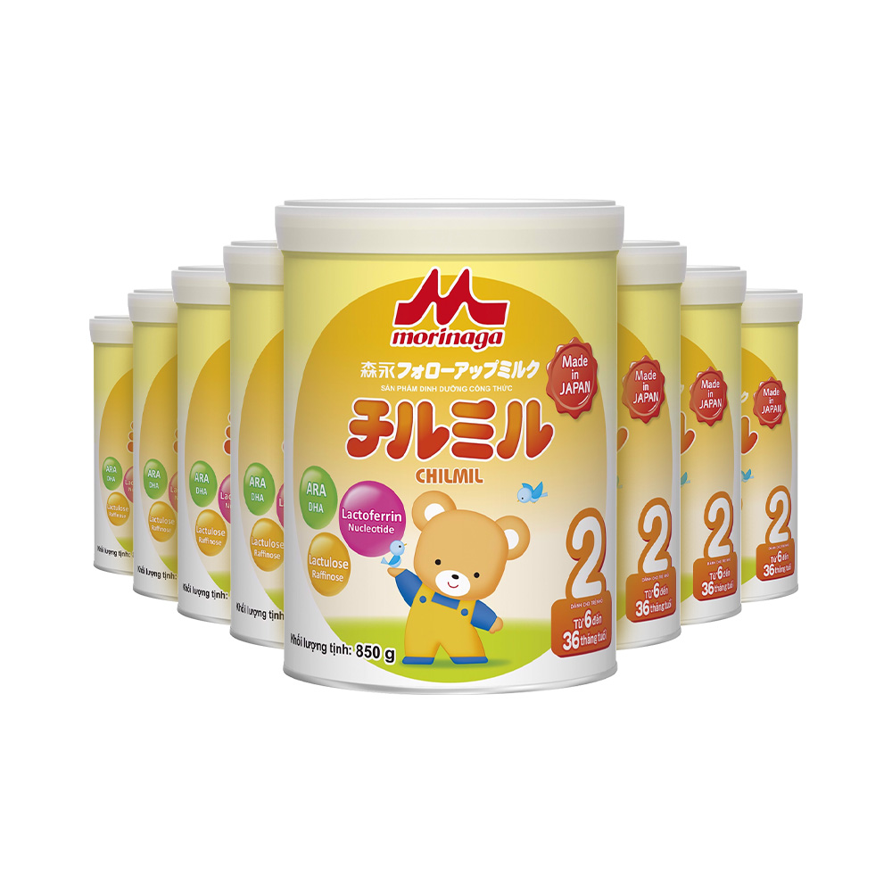 Combo 8 hộp Sữa Morinaga Chilmil số 2 Nhật Bản 850g (Cho bé 6-36 tháng)