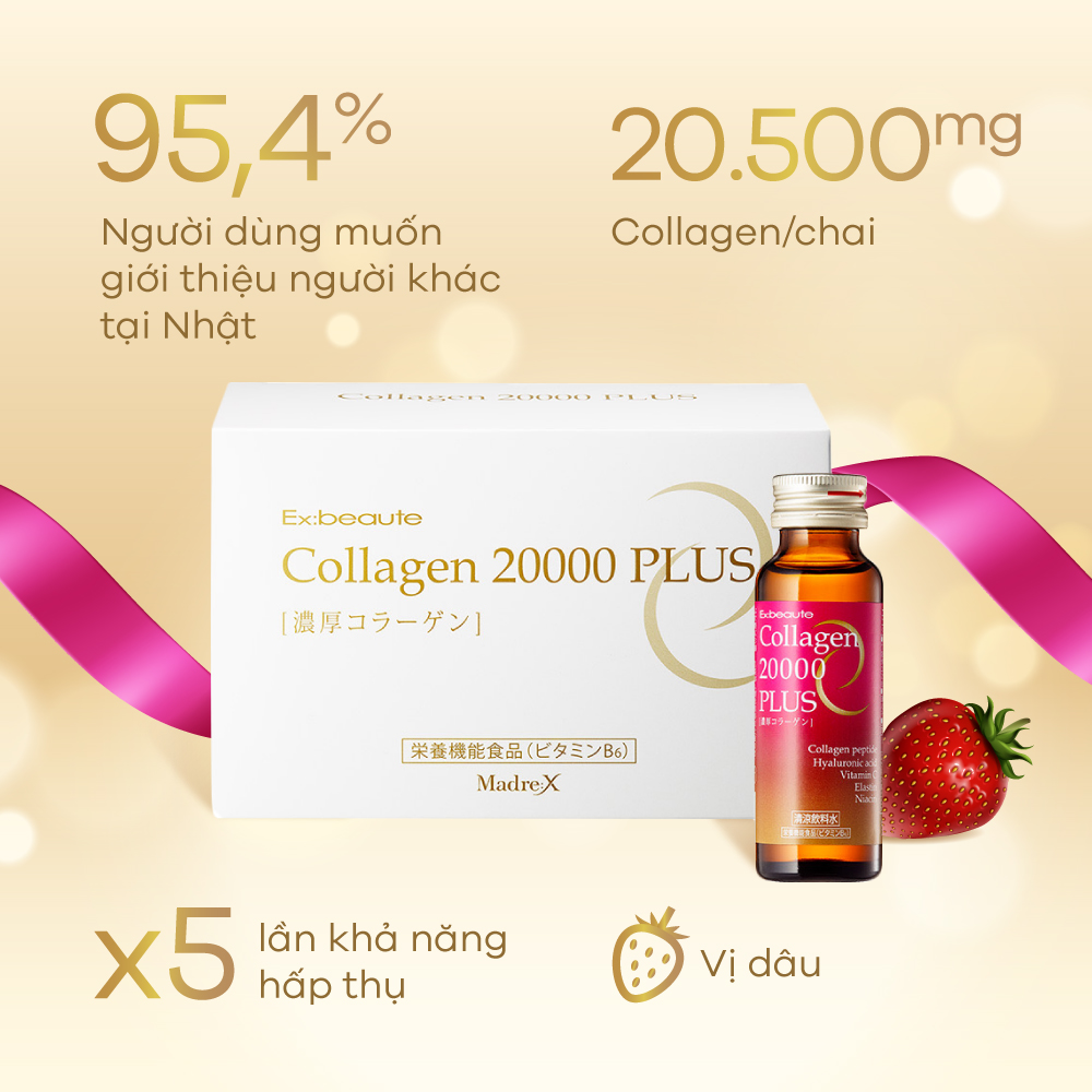 Nước uống đẹp da Collagen 20000mg Plus (Hộp 10 chai x 50ml)