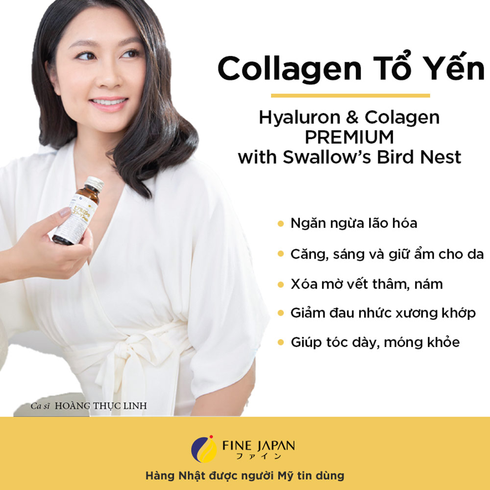 Nước uống Collagen Yến Fine Japan H&C Premium with Sallownest`s Bird (Hộp 10 chai x 50ml)