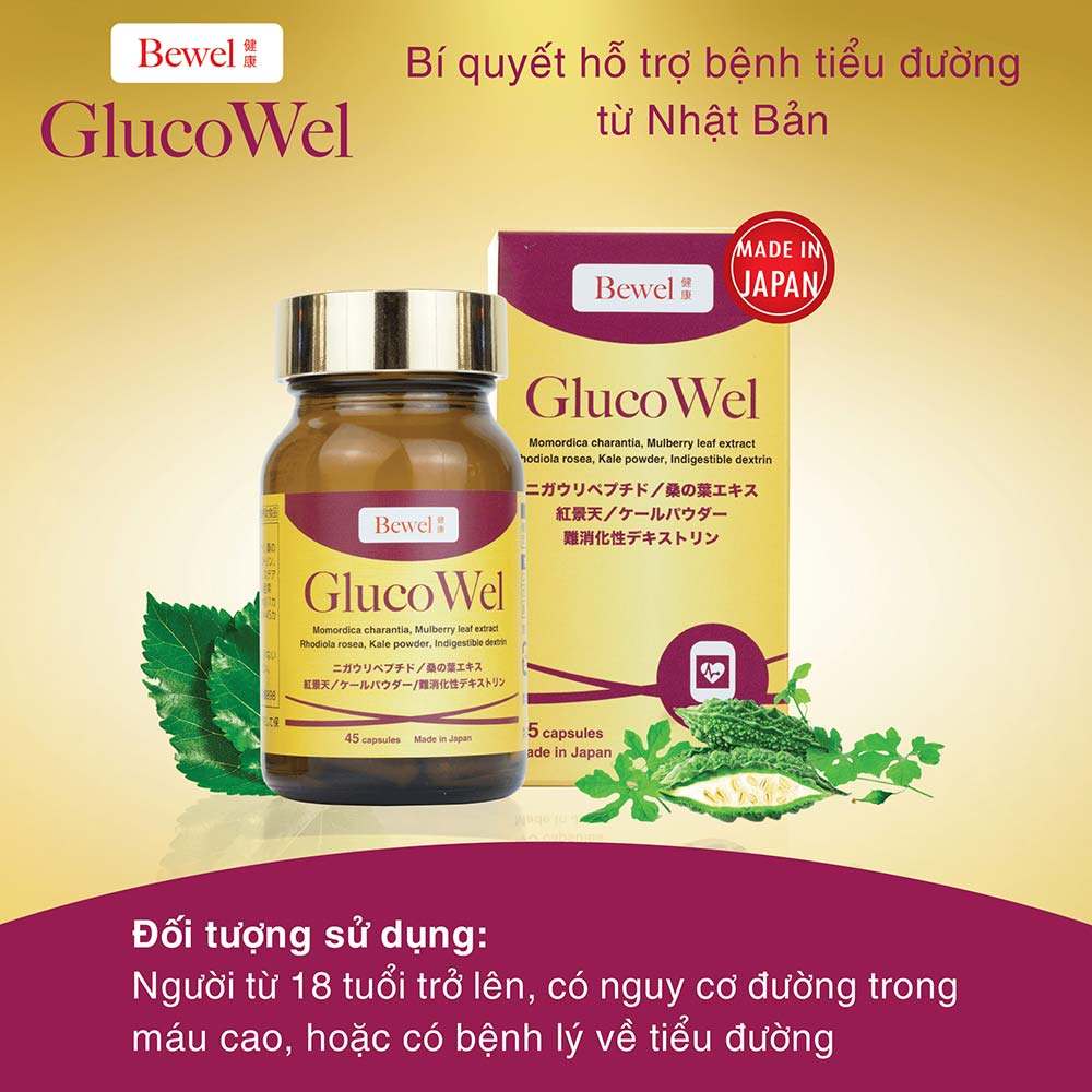 Combo 4 hộp viên uống hỗ trợ điều trị tiểu đường Waki Bewel Glucowel 45 viên