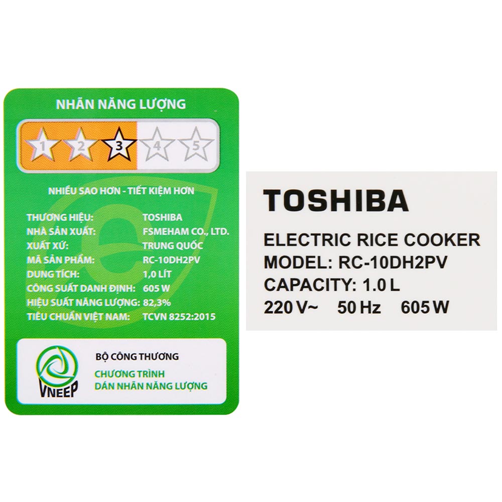 Nồi cơm điện Toshiba RC-10DH2PV(W) 1 Lít