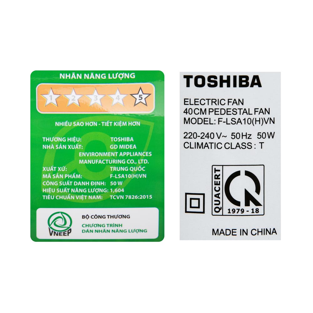 Quạt đứng Toshiba F-LSA10VN (Xám/Đen)