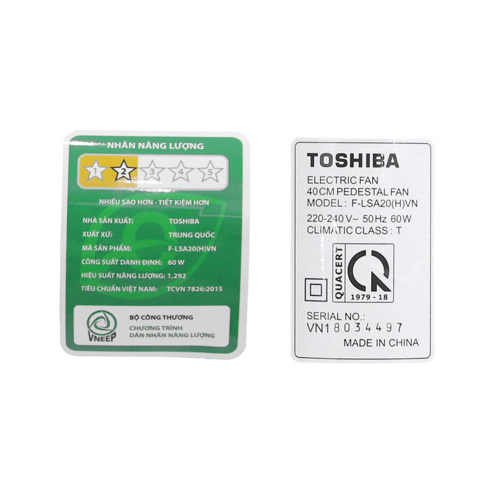 Quạt đứng Toshiba F-LSA20VN (Trắng/Xám)