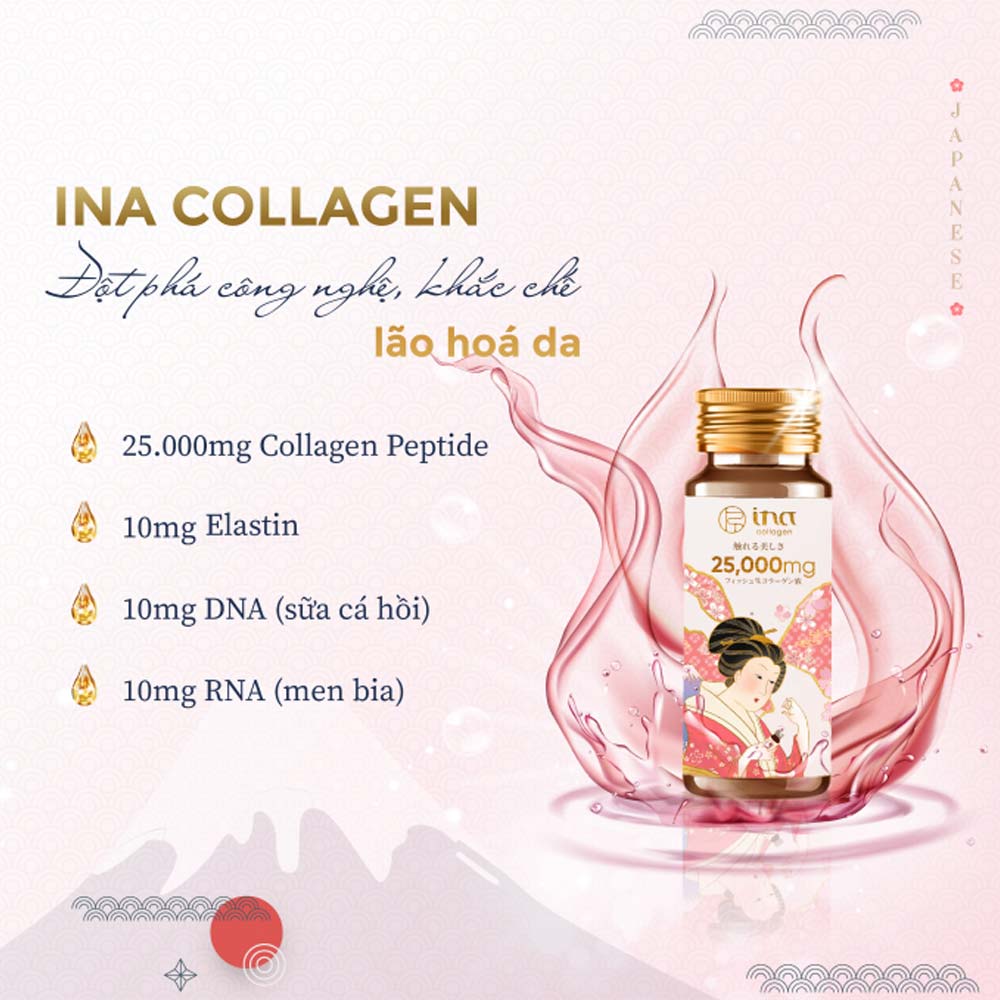 Nước uống Collagen Peptide INA  25,000mg (Hộp 10 chai x 50ml)
