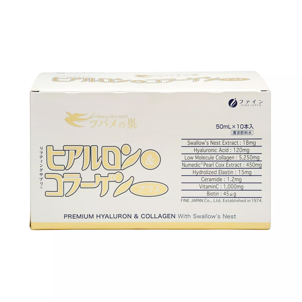 Combo 6 hộp Nước uống Collagen Yến Fine Japan H&C Premium with Sallownest`s Bird (Hộp 10 chai x 50ml)