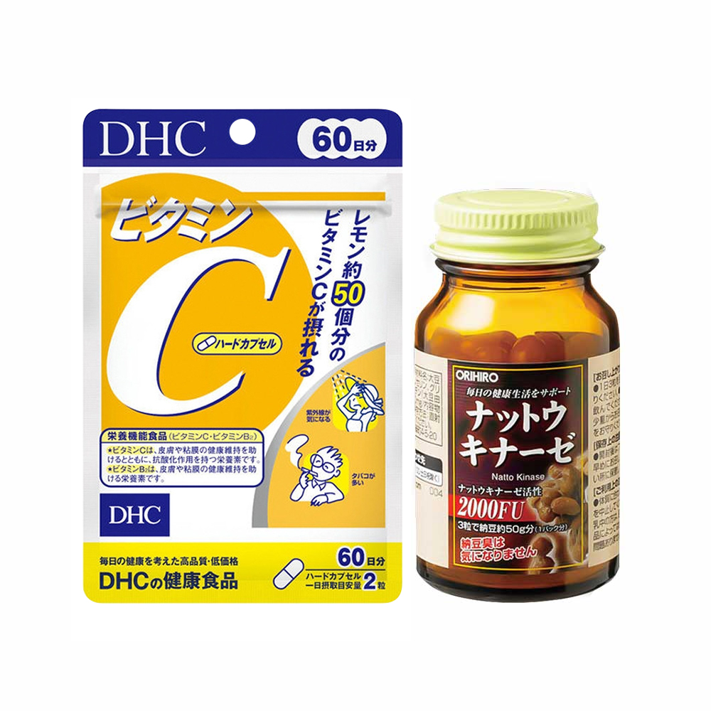 Bộ đôi sức khỏe viên hỗ trợ điều trị tai biến Orihiro Nattokinase và Vitamin C DHC 60 ngày