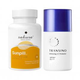 Bộ đôi chống nắng toàn diện viên uống Sakura Sunpill & kem chống nắng Transino