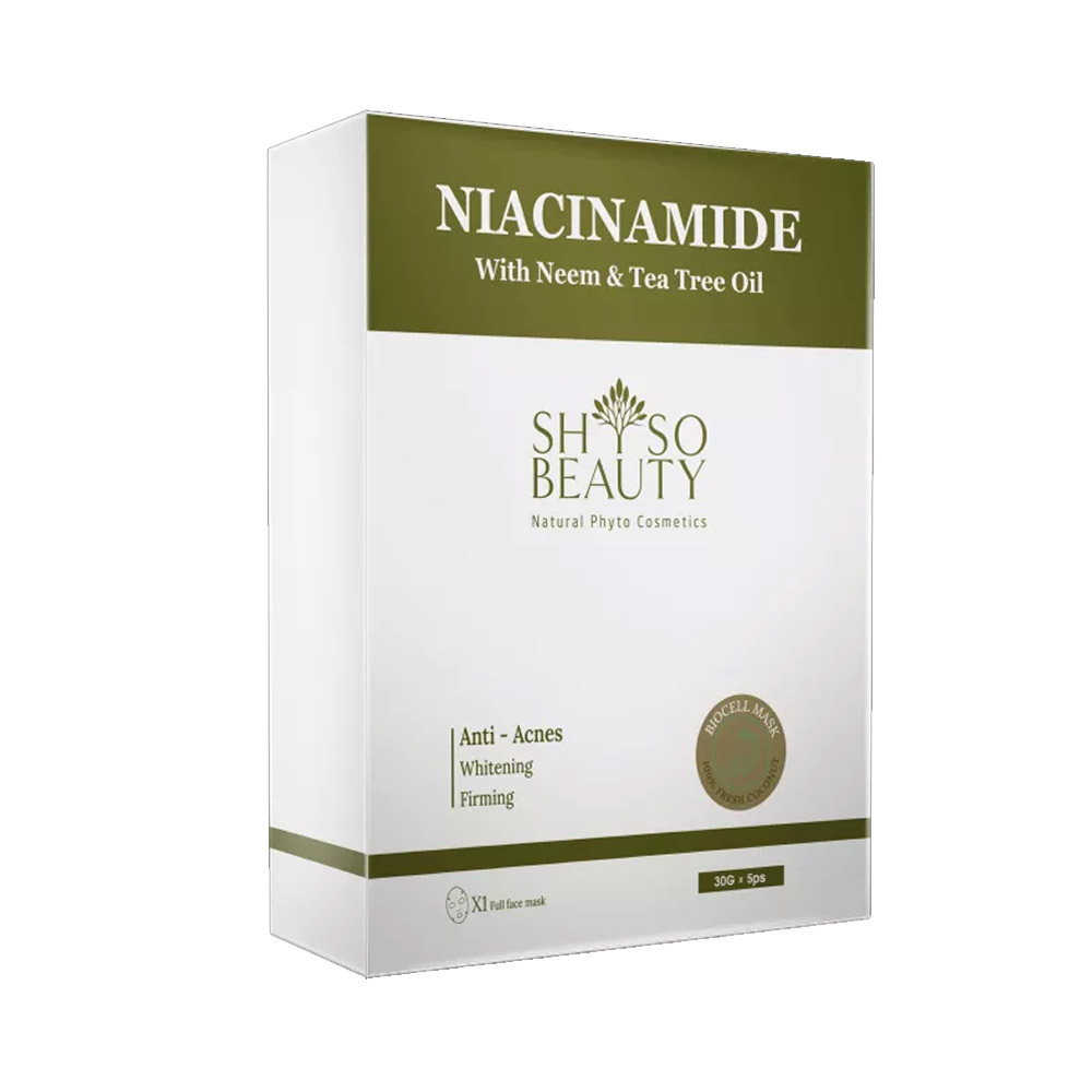 Mặt nạ sinh học tinh dầu tràm trà và lá Neem NPC Shsobeauty Biocell NPC Mask Niacinamide With Neem & Tea Tree Oil 30g (Hộp 5 miếng x 30g)
