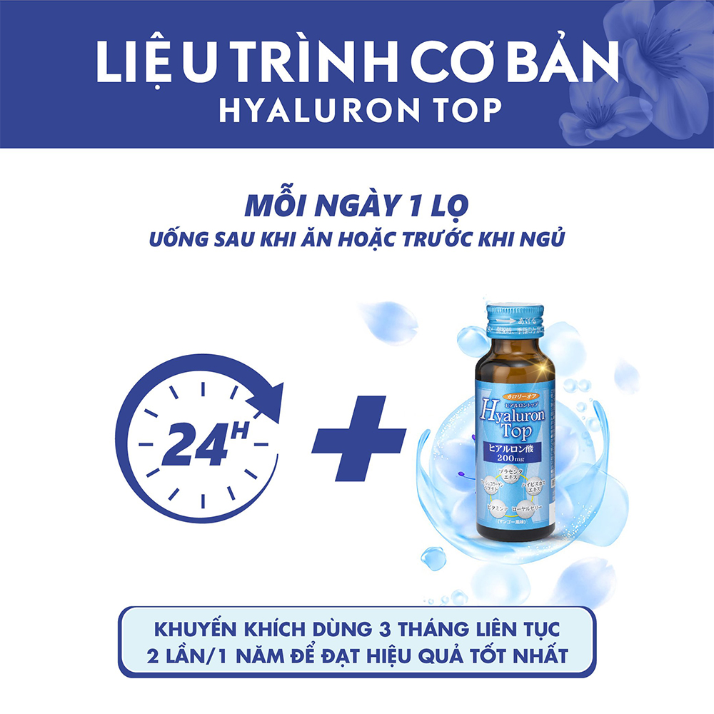 Combo 2 hộp Nước uống bổ sung Acid Hyaluronic Shinnippai Hyaluron Top (Hộp 10 chai x 50ml)