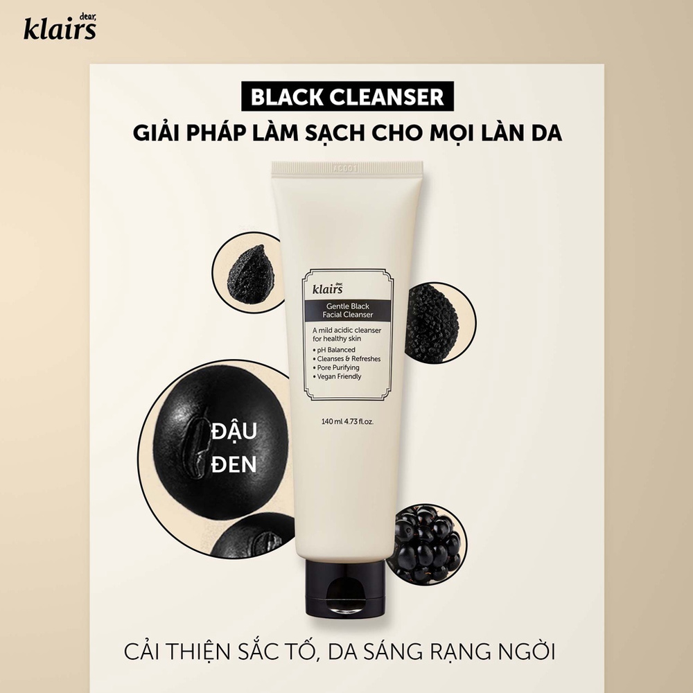Sữa rửa mặt Klairs Gentle Black Facial Cleanser 140ml