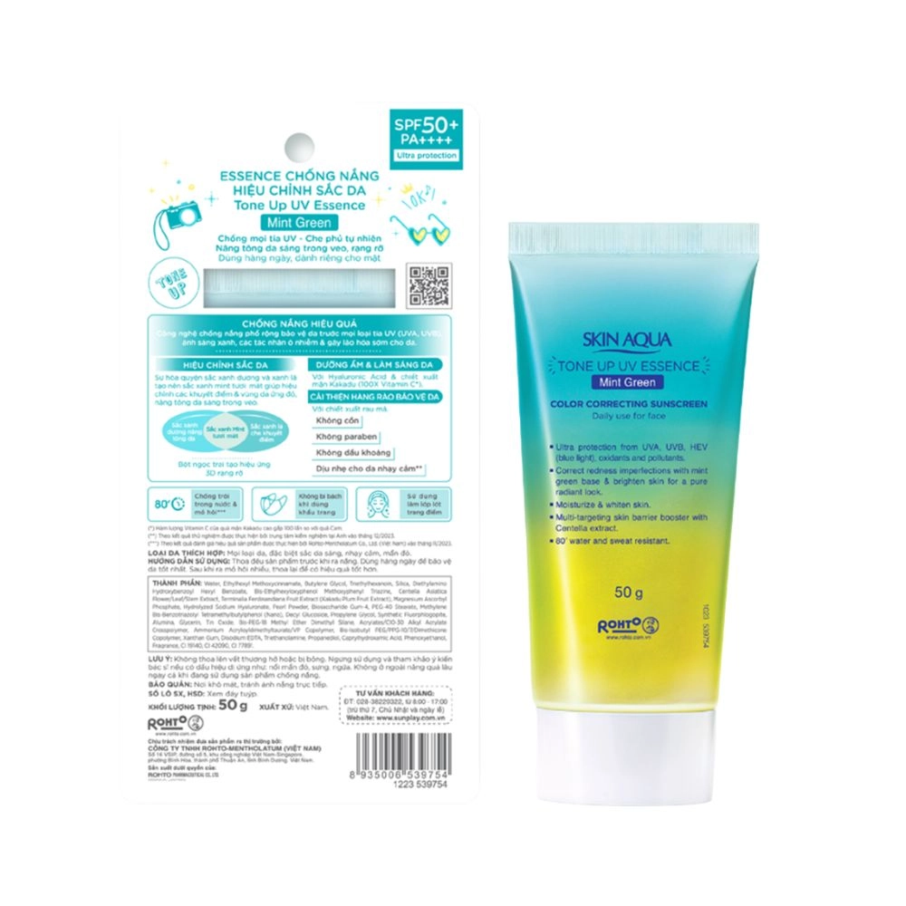 Tinh chất chống nắng nâng tông Sunplay Skin Aqua Tone Up UV Essence Mint Green SPF50+ PA++++ 50g