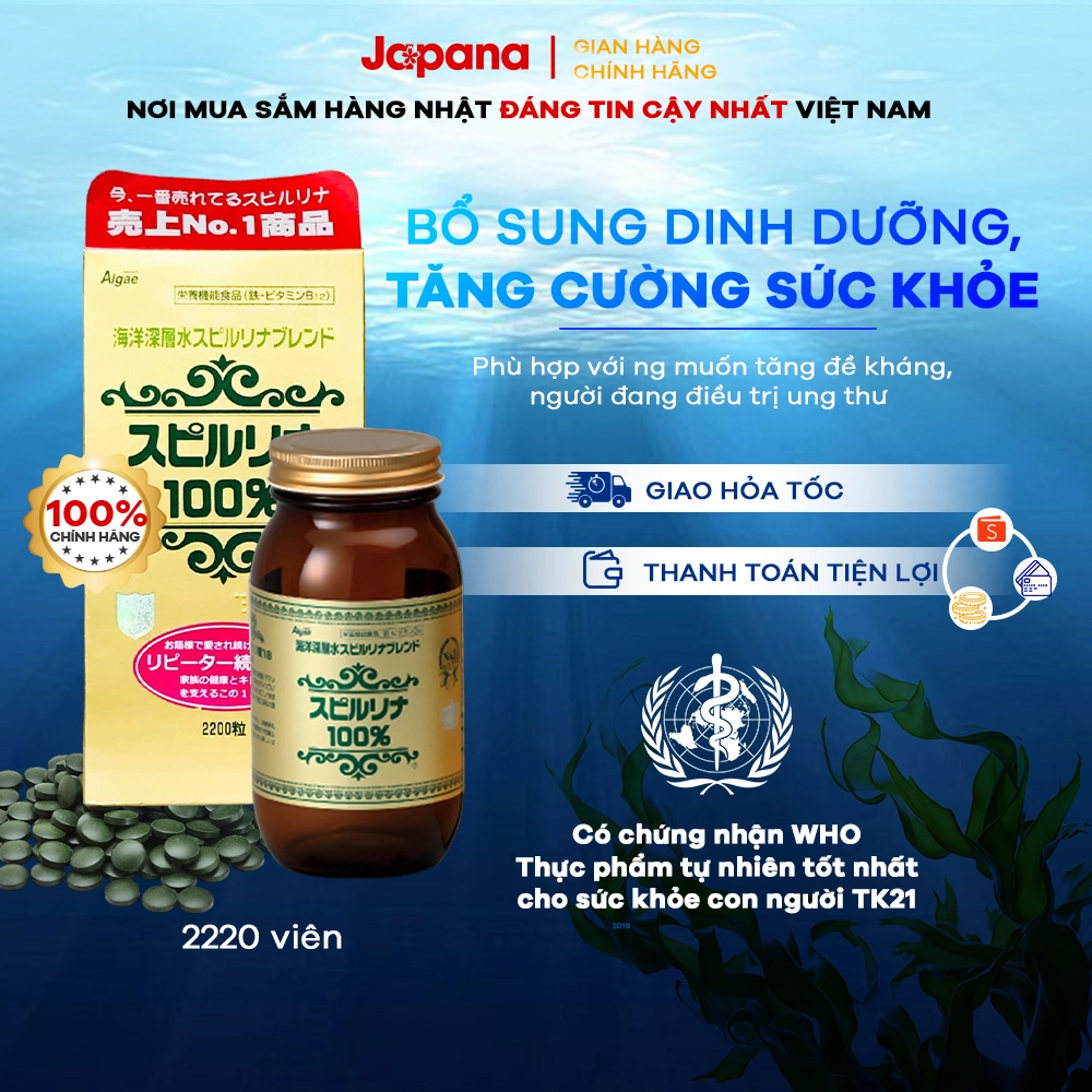 Tảo xoắn Spirulina Japan Algae Nhật Bản 2200 viên (Chính hãng)