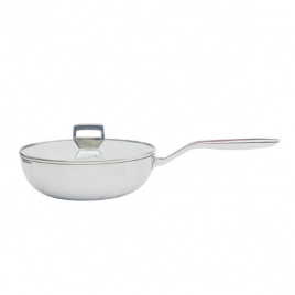 Chảo inox 316 liền khối 5-ply Premium Kaiyo -sâu lòng có vung kính