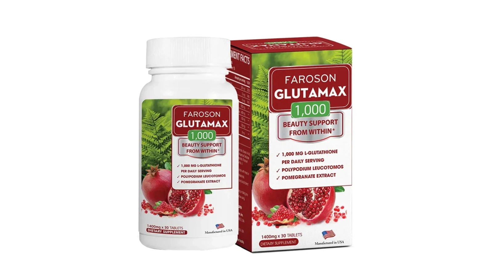 Viên uống chống nắng, dưỡng trắng da Faroson Glutamax 1000 Hộp 30 viên (GB)