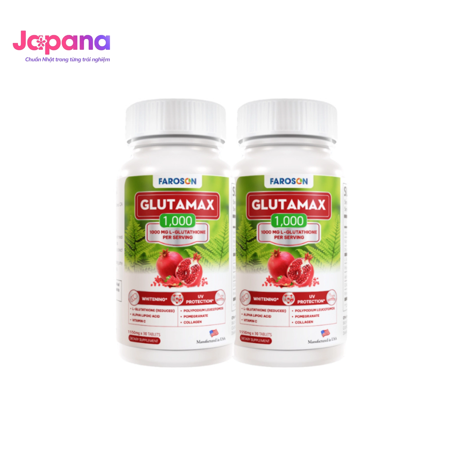 Combo 2 Viên uống chống nắng, dưỡng trắng da Faroson Glutamax 1000 - Hộp 30 viên