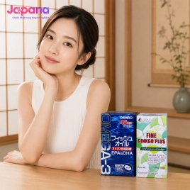 Combo chăm sóc não bộ 1 hộp Viên uống Fine Ginkgo Plus 400 viên + 1 hộp Viên uống Orihiro Omega-3 Orihiro 180 viên